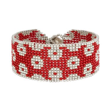 Brazalete Telar Plata Medio Rondanas Rojo